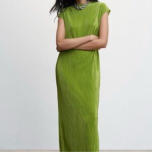 Mango Green Ribbed Midi Dress Casual Resort Wear